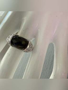 Judith Ripka 925 Sterling Silver Ring Brown Faceted Stone 7